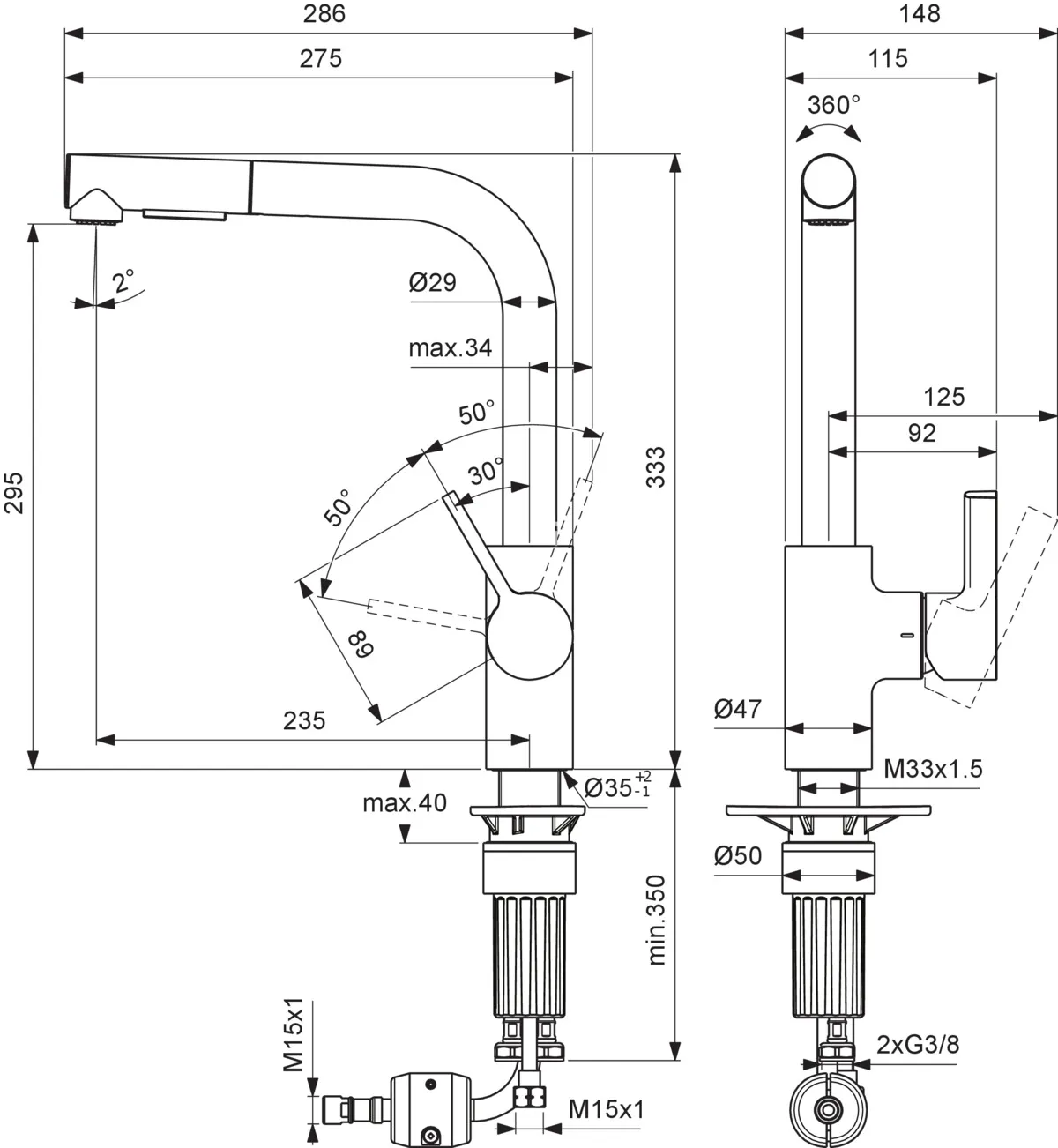 Ideal Standard Gusto Küchenarmatur BD420AA, Ausladung 235mm, L-Auslauf, 2F-Brause, Chrom Ideal Standard Gusto Küchenarmatur BD420AA, Ausladung 235mm, L-Auslauf, 2F-Brause, Chrom