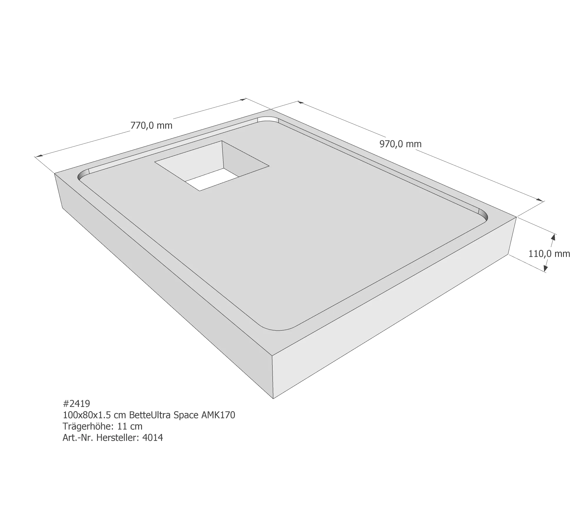 Duschwannenträger passend für Bette 100 × 80 × 1,5 cm