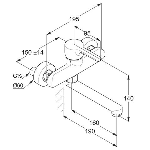 Kludi-M1 Spültisch-Wand-Armatur DN 15 Chrom, 160 mm, Einhebelmischer, Wandmontage, geschlossener Hebel, Metall, schwenkbarer Auslauf
