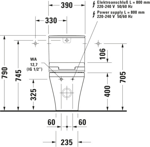 Stand-WC Kombi DuraStyle 700 mm, TS fürSPK, fürSW mitverd.Anschl., weiß Stand-WC Kombi DuraStyle 700 mm, TS fürSPK, fürSW mitverd.Anschl., weiß