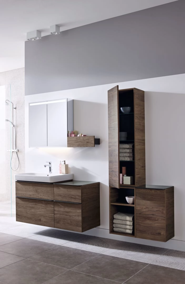 Geberit Hochschrank „Smyle“ Nussbaum hickory / Melamin Holzstruktur Geberit Hochschrank „Smyle“ Nussbaum hickory / Melamin Holzstruktur