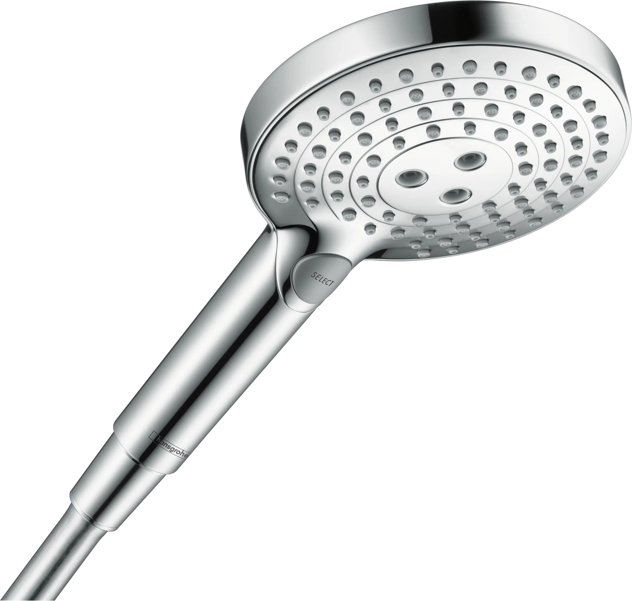 Hansgrohe Raindance Select S Handbrause 120, 3jet PowderRain Chrom, 125 mm Brausekopfgröße, max. Durchfluss 11 l/min bei 3 bar Hansgrohe Raindance Select S Handbrause 120, 3jet PowderRain Chrom, 125 mm Brausekopfgröße, max. Durchfluss 11 l/min bei 3 bar