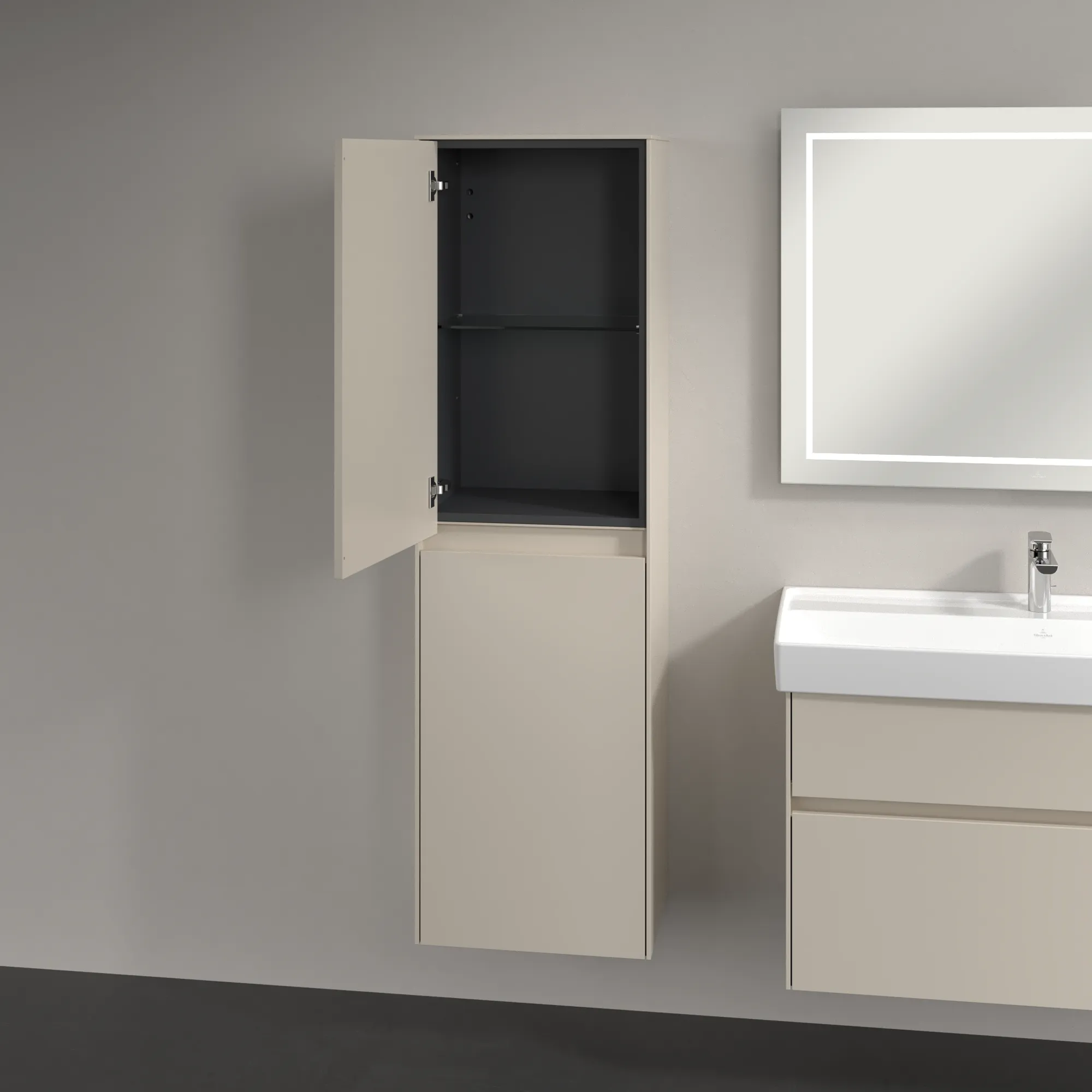 Villeroy & Boch Hochschrank mit Wäschekorb „Collaro“ 45,4 × 153,8 × 34,9 cm ohne Beleuchtung, Anschlag links, 1 Tür