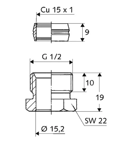 Klemmringverschraubung DN 15, G 1/2 AG, mattnickel Klemmringverschraubung DN 15, G 1/2 AG, mattnickel