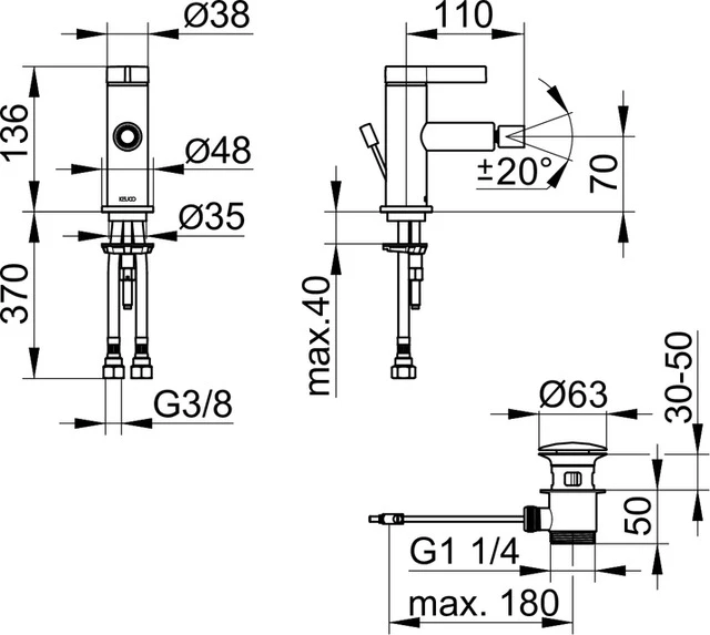 IXMO 59509011000 Einhebel-Bidetmischer mit Zugstangen-Ablaufgarnitur IXMO Pure, Rosette rund/eckig verchromt