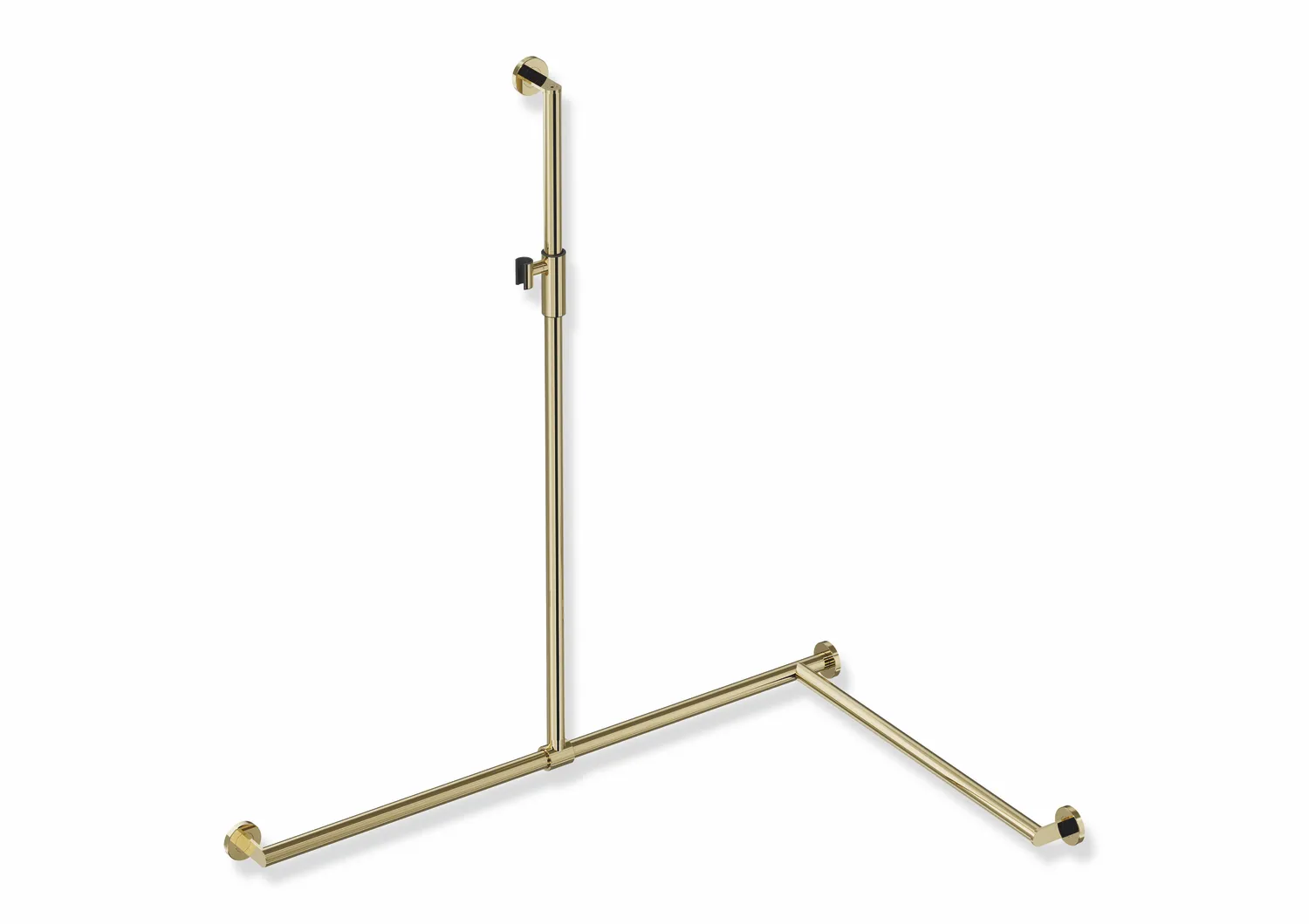 Duschhandlauf mit verschiebbarer Brausehalterstange, Edelstahl, PVD, mit magnetischem Brausehalter, senkrechte Länge 1250 mm, waagerechte Längen 1185 mm und 765 mm, D: 32 mm, Ausführung rechts, in Farbe CK (Messing glänzend)