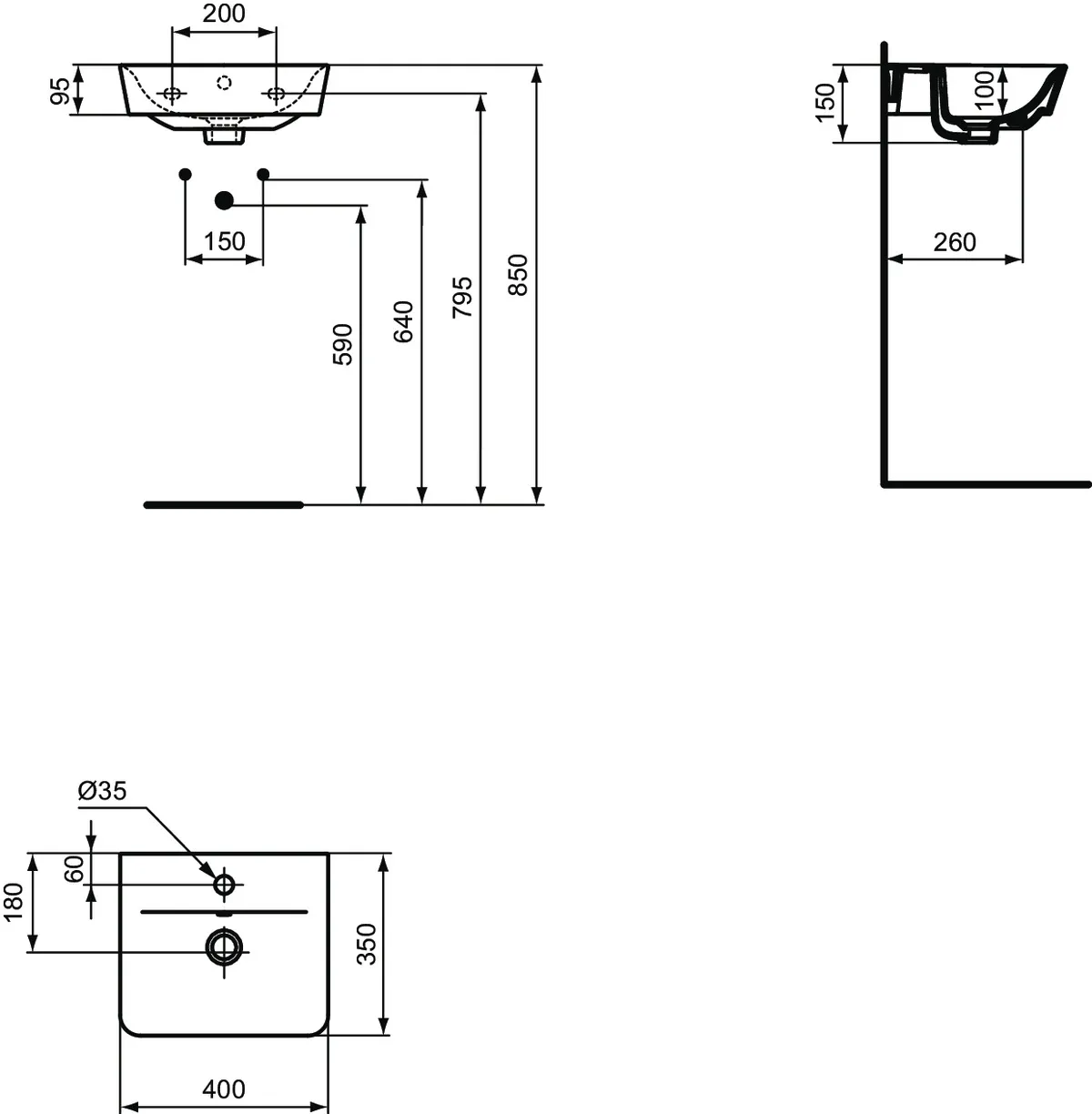 Waschbecken „ConnectAir“ 40 × 35 × 15 cm, Hahnlochposition mittig in Weiß Waschbecken „ConnectAir“ 40 × 35 × 15 cm, Hahnlochposition mittig in Weiß
