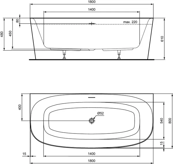 Ideal Standard Badewanne „Dea“ 80 × 180 cm in Seidenweiß