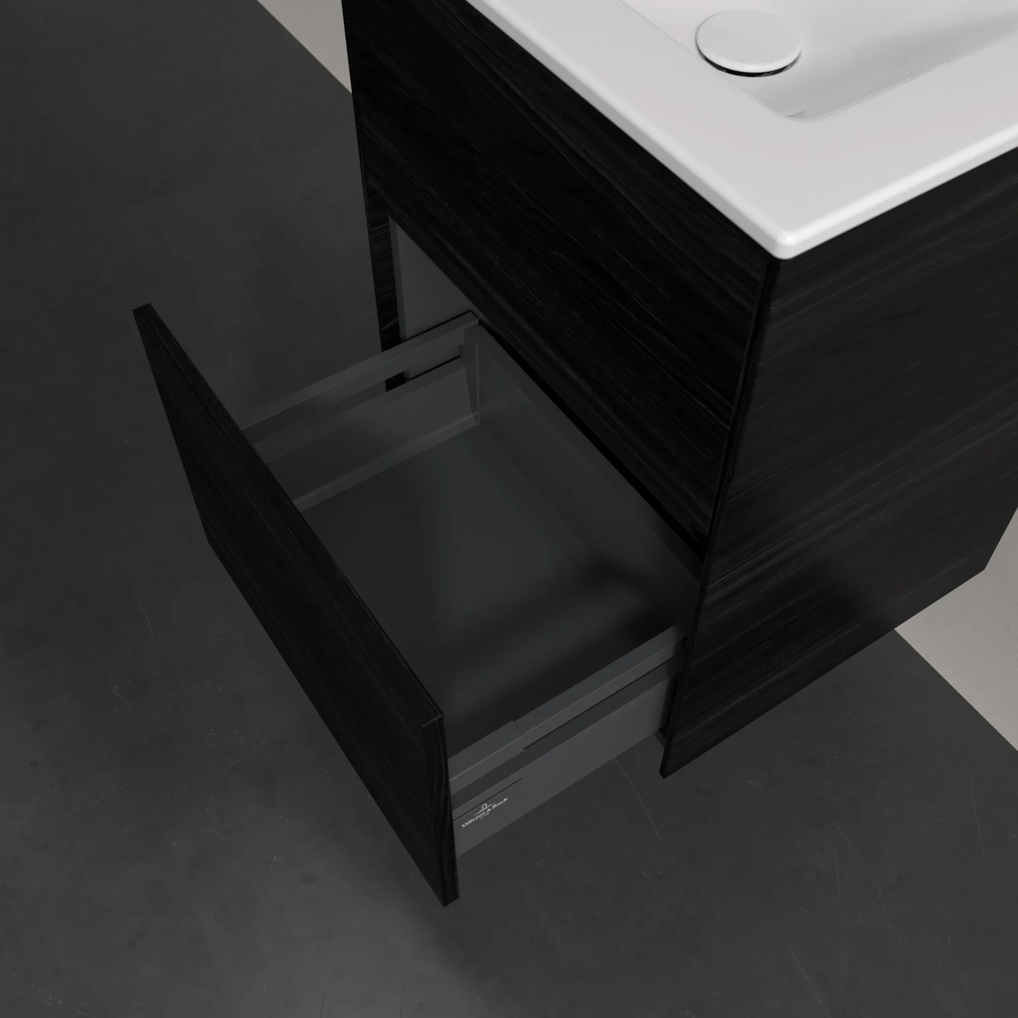 Villeroy & Boch Waschtischunterschrank „Collaro“ 472 × 610 × 404 mm Black Oak, ohne Beleuchtung, für Becken mittig Villeroy & Boch Waschtischunterschrank „Collaro“ 472 × 610 × 404 mm Black Oak, ohne Beleuchtung, für Becken mittig