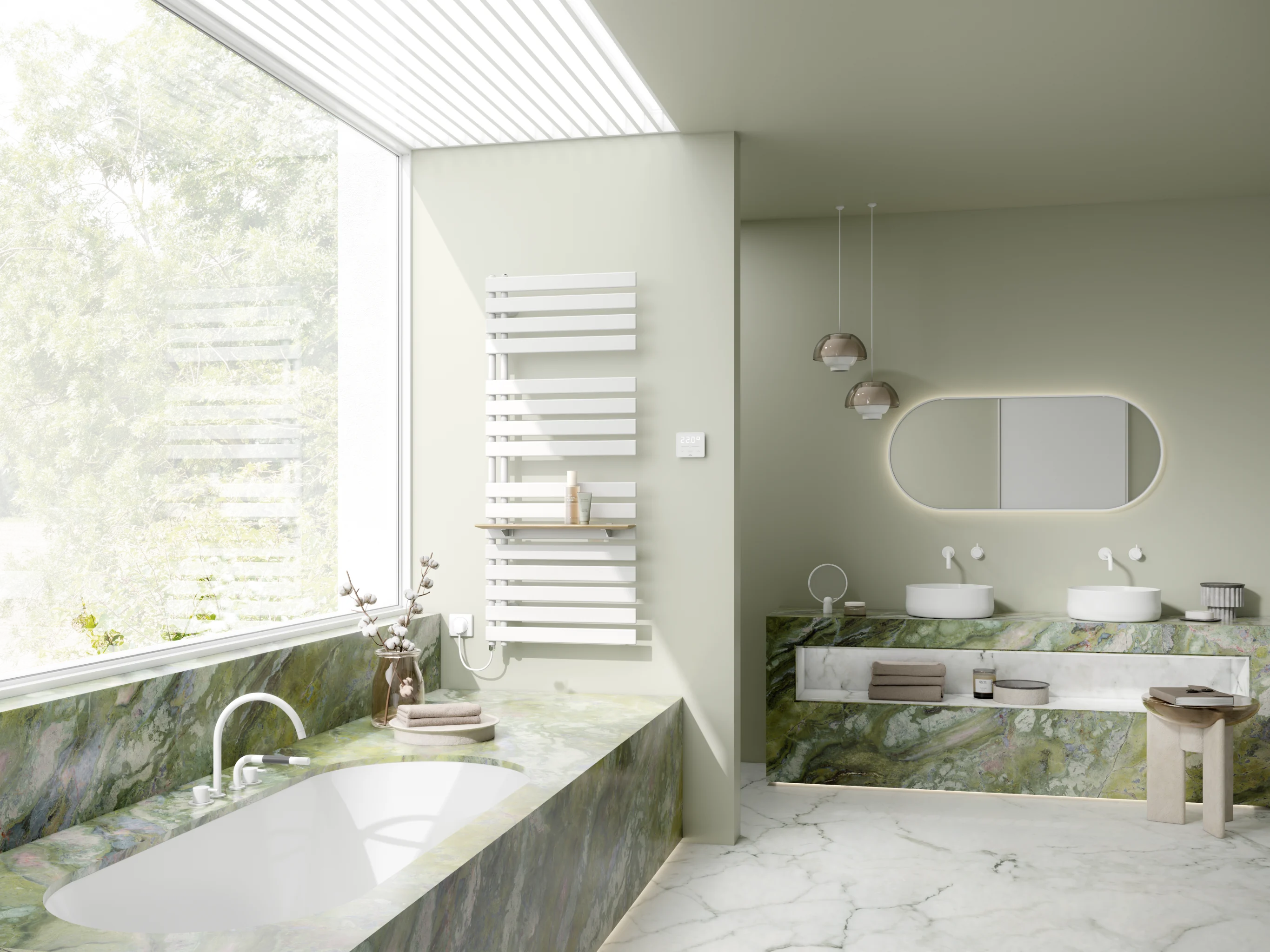Kermi Credo Half flat-E Bad- und Wohnheizkörper, 1039x600x37 mm, weiß RAL 9016 matt, rechts, 600 W, IPX4 Kermi Credo Half flat-E Bad- und Wohnheizkörper, 1039x600x37 mm, weiß RAL 9016 matt, rechts, 600 W, IPX4