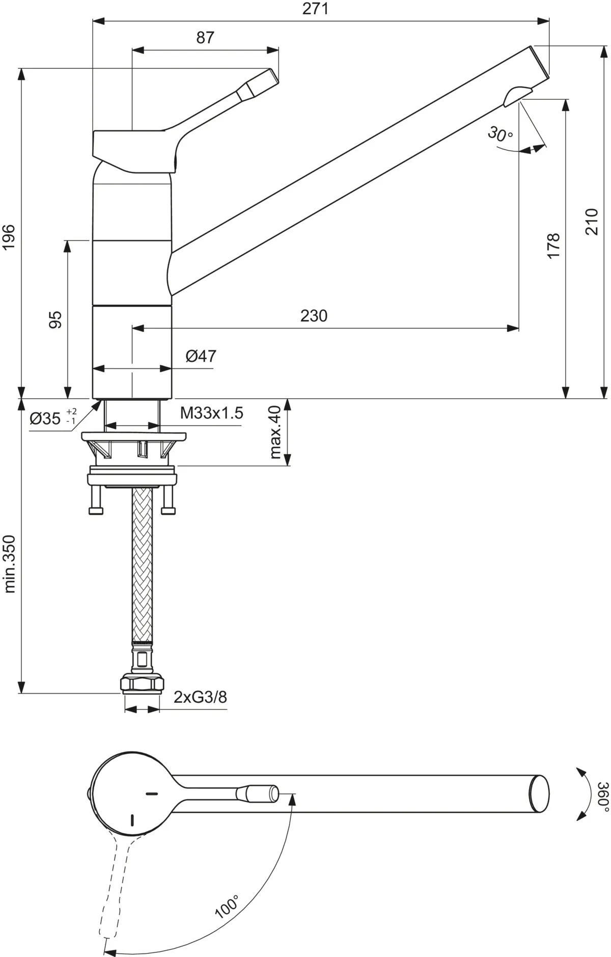 Küchenarmatur Ceralook, mit hohem Auslauf, Ausladung 230mm, Chrom Küchenarmatur Ceralook, mit hohem Auslauf, Ausladung 230mm, Chrom