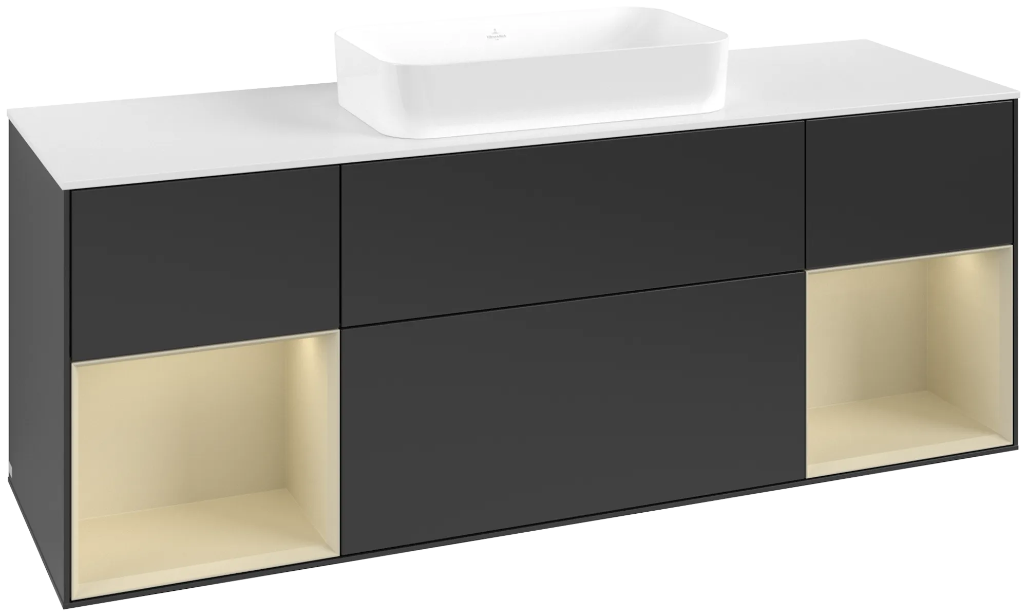 Villeroy & Boch Finion Waschbeckenunterschrank G74, 1600x603x501mm, Black Matt Lacquer / Silk Grey Matt Lacquer / Glass White Matt