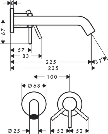 Tecturis S Einhebel-Waschtischmischer Unterputz für Wandmontage mit Auslauf 22,5 cm Chrom Tecturis S Einhebel-Waschtischmischer Unterputz für Wandmontage mit Auslauf 22,5 cm Chrom