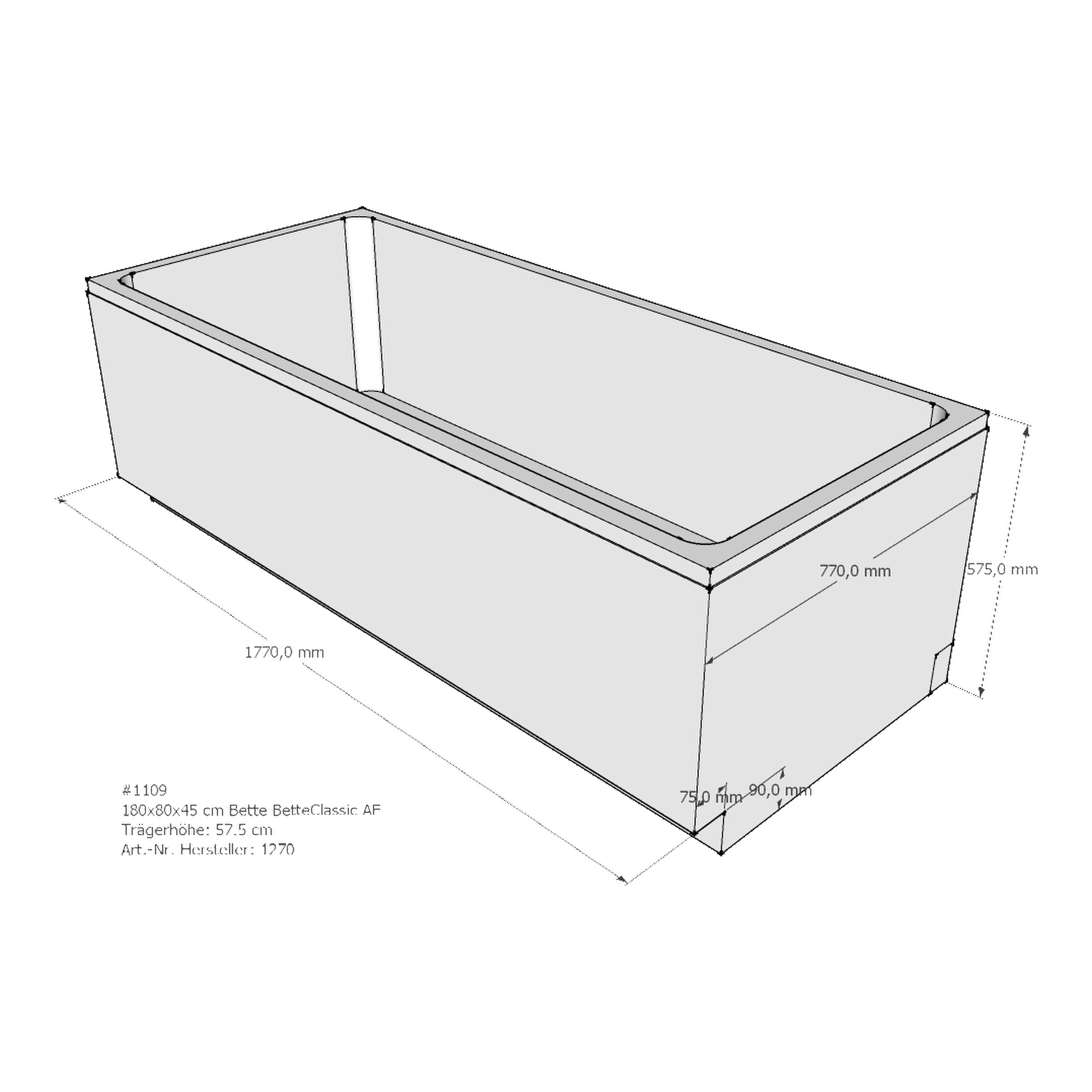 Badewannenträger für Bette BetteClassic 180 × 80 × 45 cm