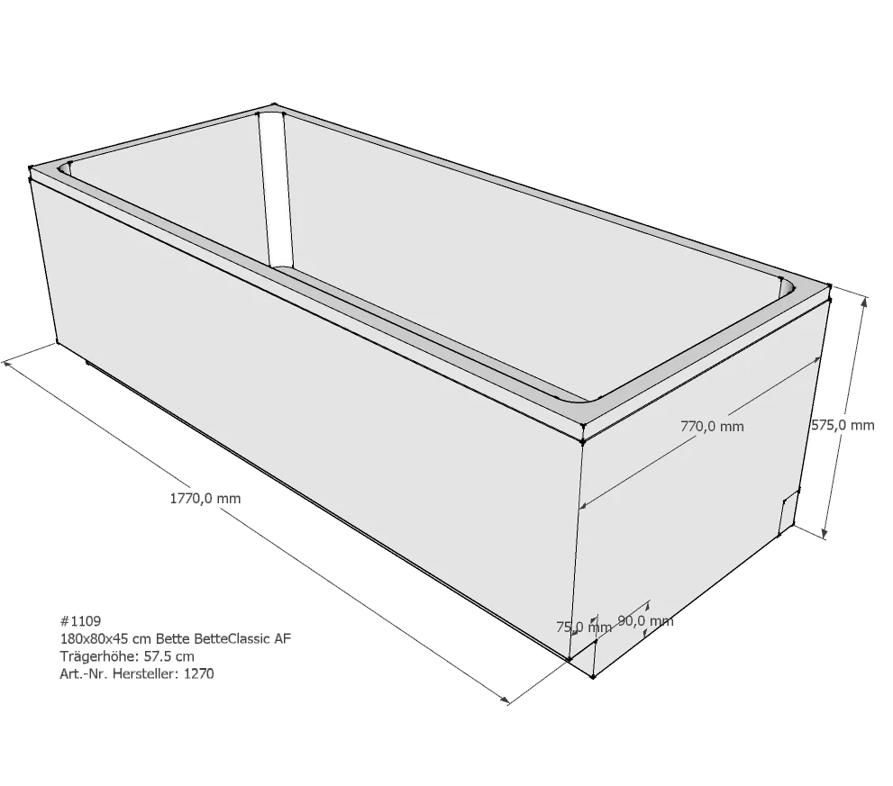 Badewannenträger für Bette Classic 180 × 80 × 45 cm Breite: 80 cm / Länge: 180 cm Badewannenträger für Bette Classic 180 × 80 × 45 cm Breite: 80 cm / Länge: 180 cm