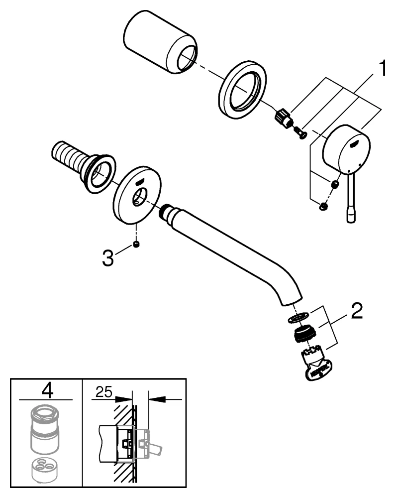 Grohe Essence 2-Loch-Waschtischbatterie Wandmontage hard graphite gebürstet Grohe Essence 2-Loch-Waschtischbatterie Wandmontage hard graphite gebürstet