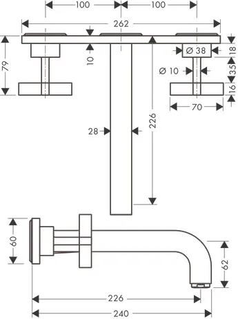 3-Loch Waschtischarm.Axor Citterio Wand F-Set lang chrom m.Platte/Kreuzgr. 3-Loch Waschtischarm.Axor Citterio Wand F-Set lang chrom m.Platte/Kreuzgr.