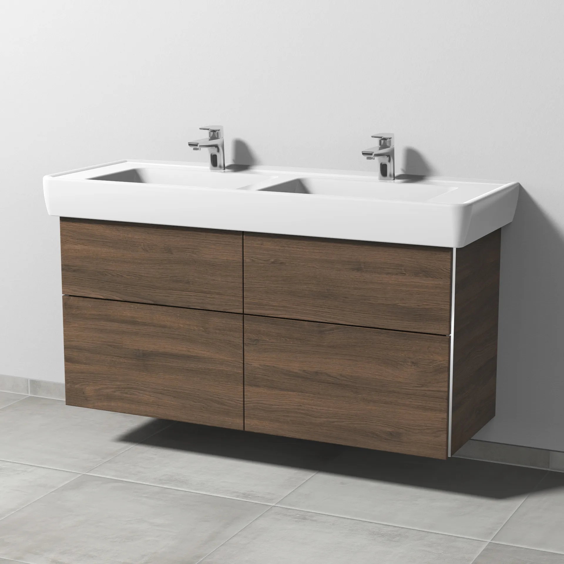 Sanipa Waschtischunterschrank „3way“ passend zu Keramik-Waschtische Pro A von Laufen 1200 × 588 × 447 mm in Eiche Arizona, mit Hahnlochbohrung