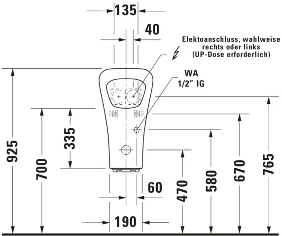 Urinal Durastyle, Zulauf von hinten für Batterieanschluss, ohne Fliege, weiß Urinal Durastyle, Zulauf von hinten für Batterieanschluss, ohne Fliege, weiß