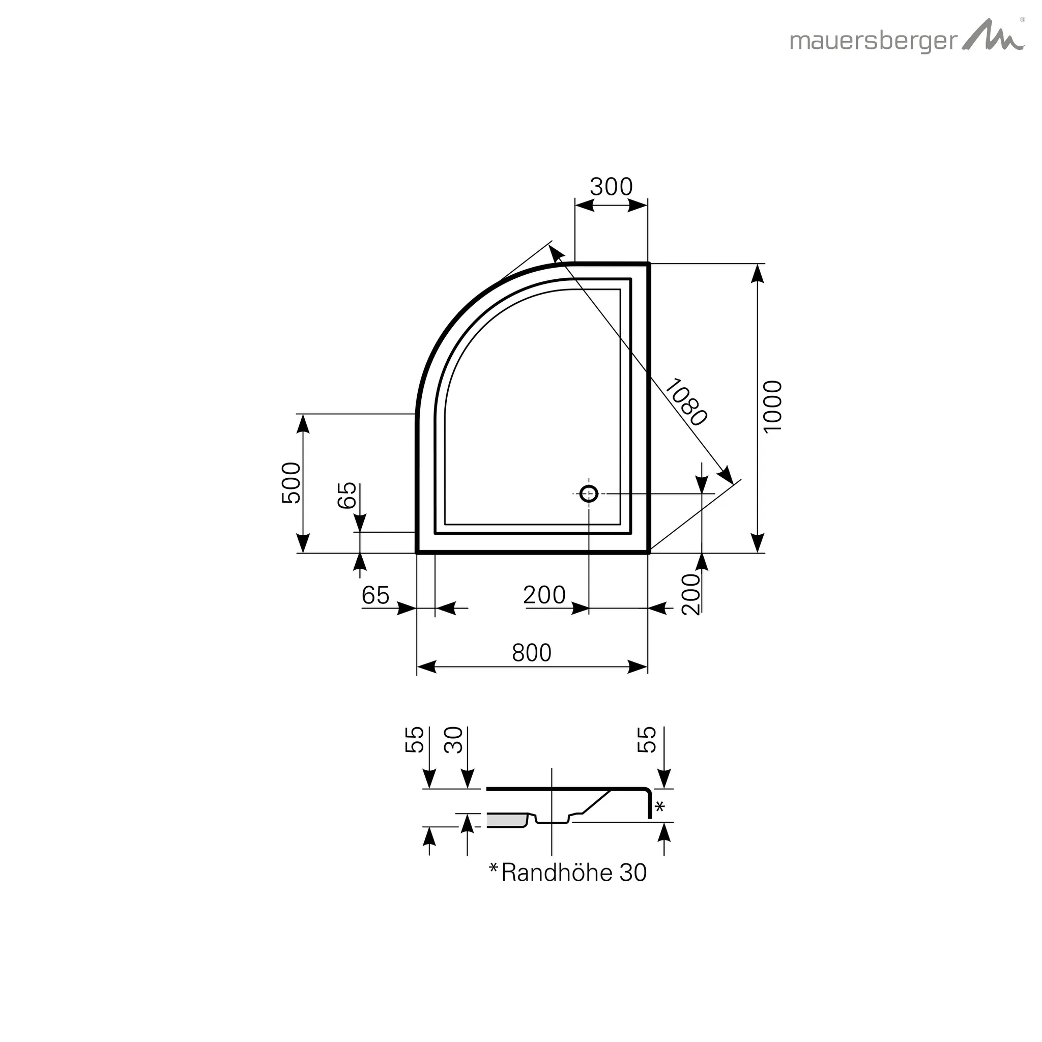 Mauersberger Acryl-Duschwanne albis 100⁄80 SF links, 1000x800x55, rein-weiß Mauersberger Acryl-Duschwanne albis 100⁄80 SF links, 1000x800x55, rein-weiß