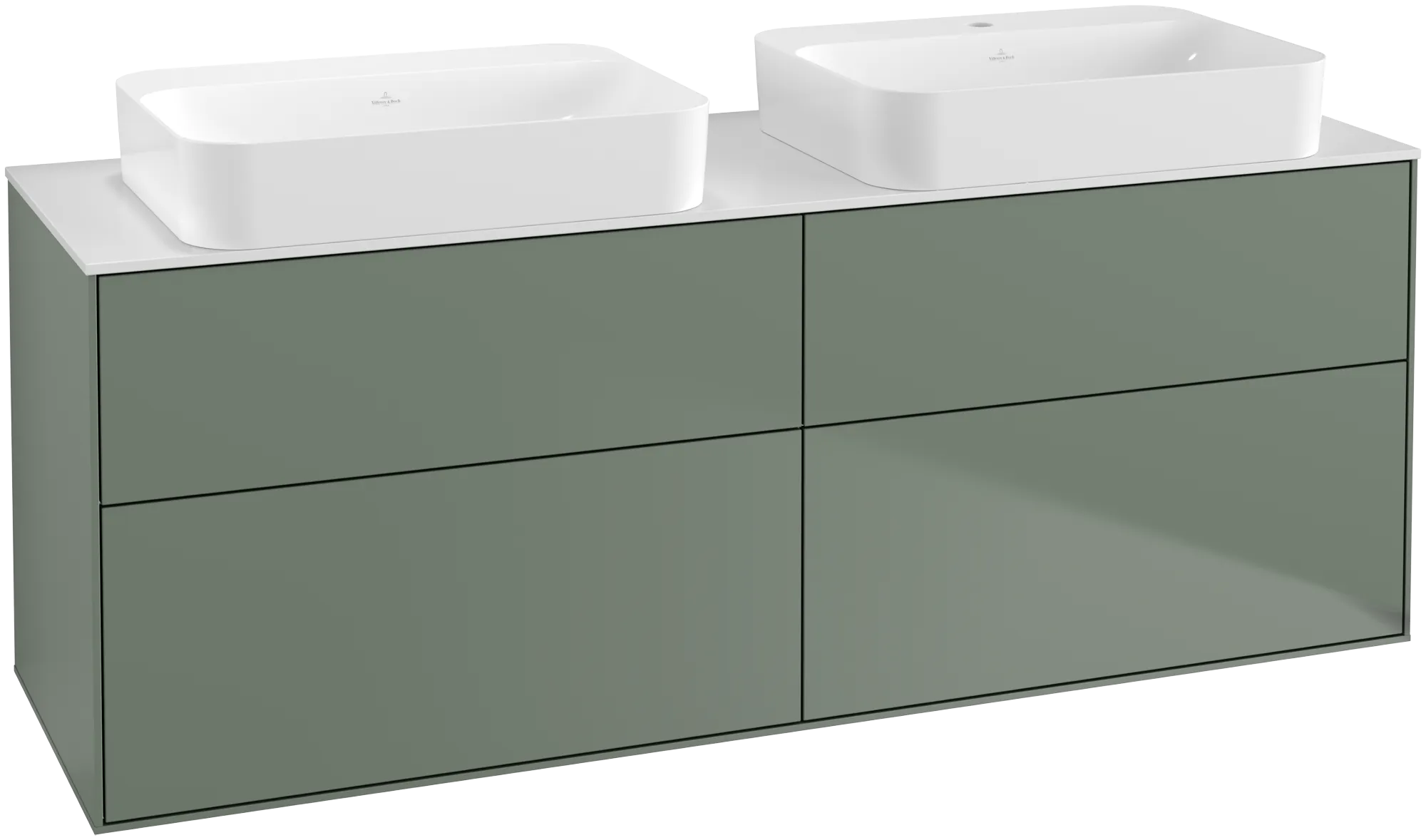 Villeroy & Boch Finion Waschbeckenunterschrank G72, 1600x603x501mm, Olive Matt Lacquer / Glass White Matt