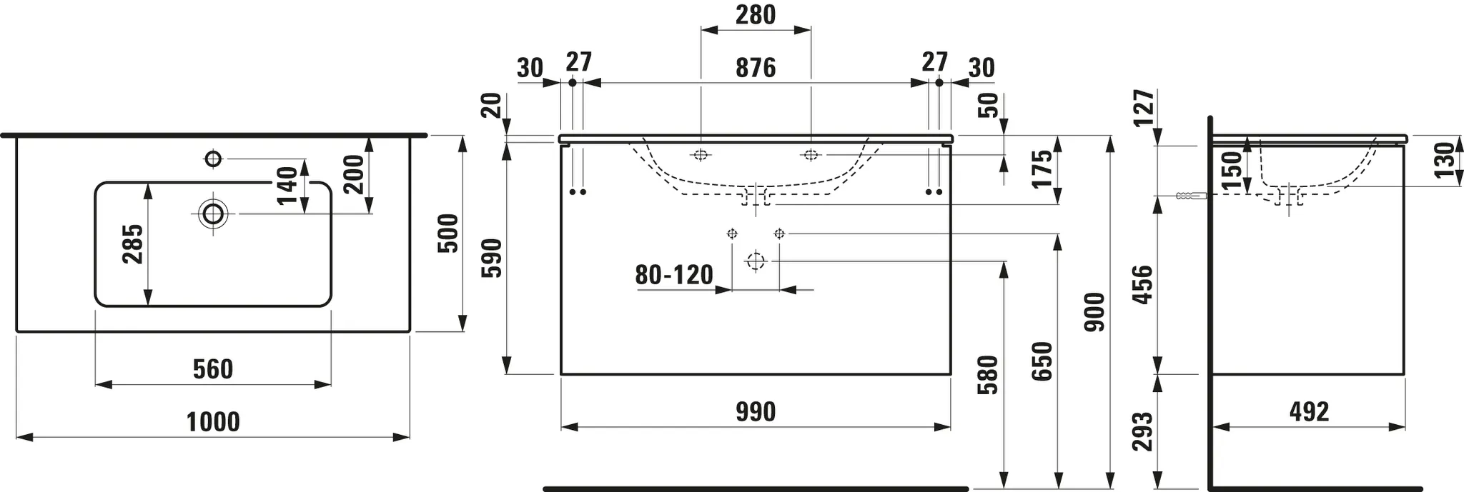 Laufen Badmöbelset inkl. Waschtisch „PRO S“ 1000 × 500 × 610 mm