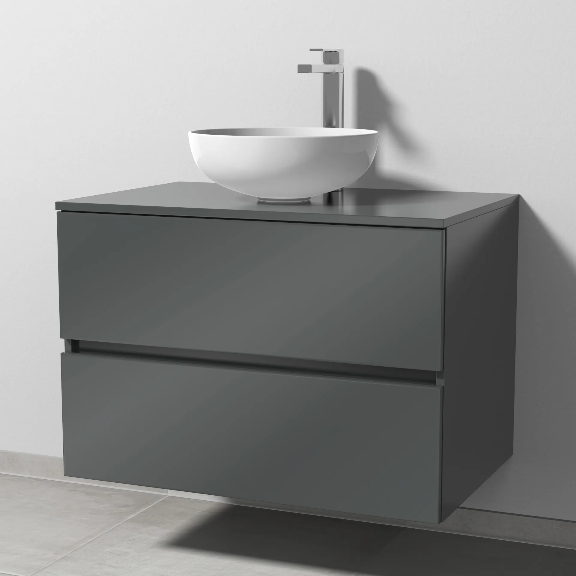Sanipa Waschtischunterschrank „Solo One“ 800 × 561 × 520 mm in Anthrazit (glanz), mit Hahnlochbohrung, Becken mittig Sanipa Waschtischunterschrank „Solo One“ 800 × 561 × 520 mm in Anthrazit (glanz), mit Hahnlochbohrung, Becken mittig