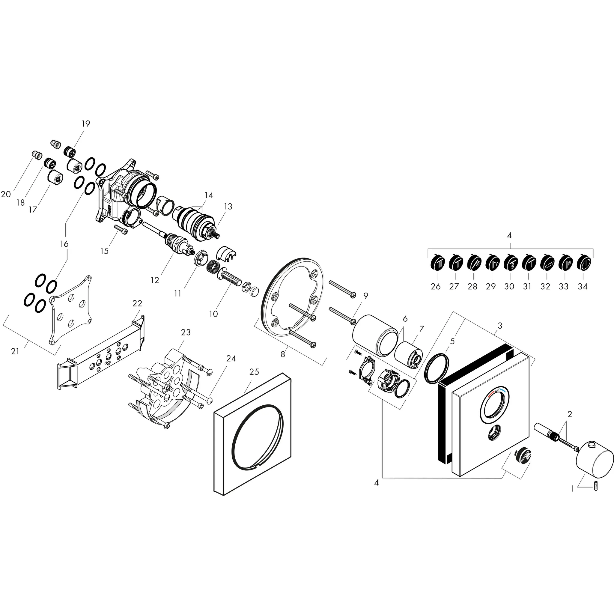 Thermostat UP Axor ShowerSelect Highflow FS 1 Verbraucher quadr.chrom
