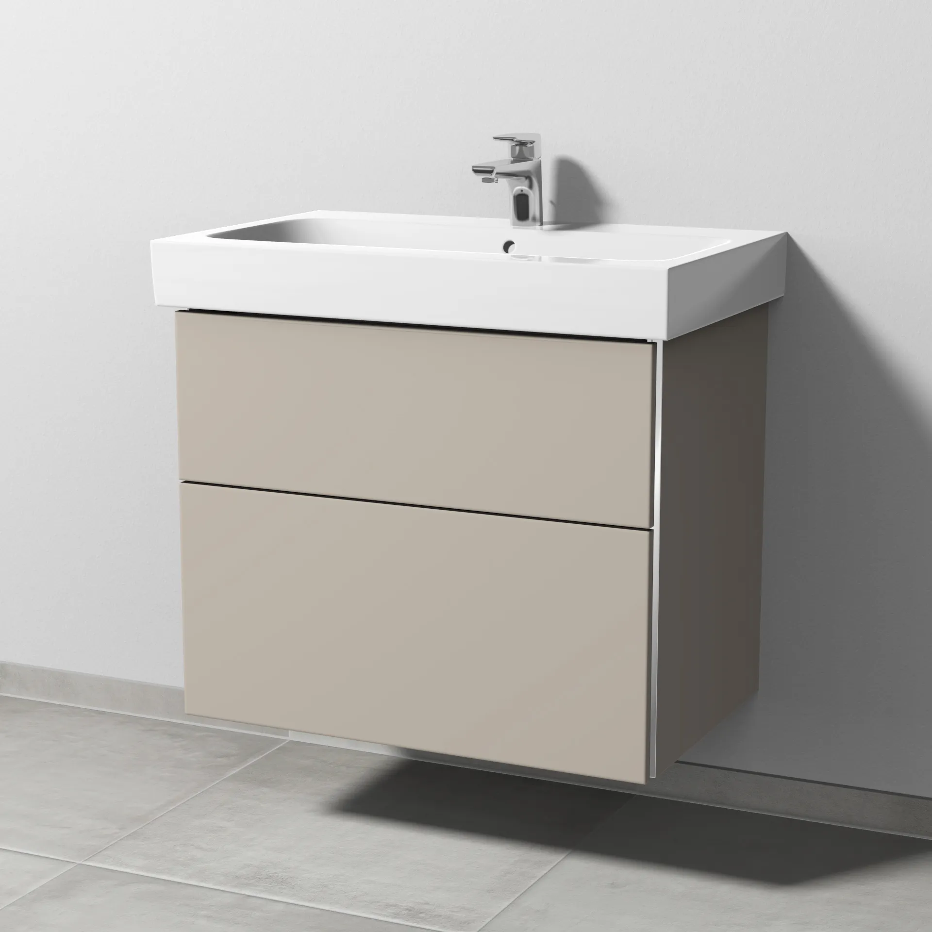 Sanipa Waschtischunterschrank „3way“ passend zu Keramik-Waschtische iCon von Geberit 700 × 593 × 462 mm in Kaschmir (matt), Becken mittig