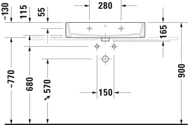 Wandwaschtisch geschliffen „Vero Air“, mit Überlauf, Hahnlochposition mittig