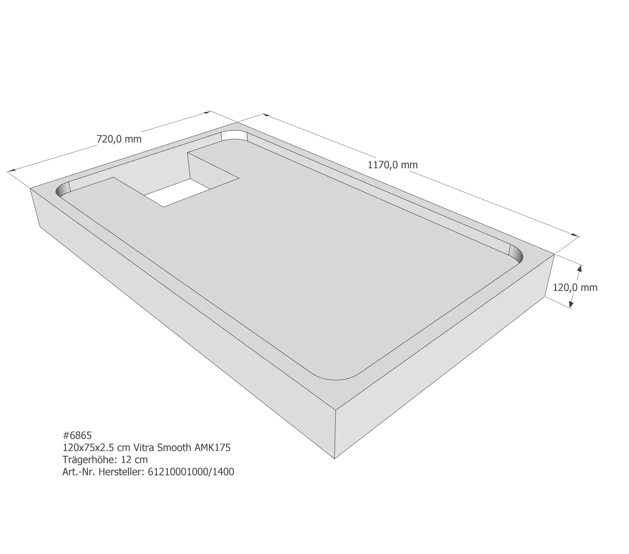 Duschwannenträger für VitrA Smooth 120 × 75 × 2,5 cm Duschwannenträger für VitrA Smooth 120 × 75 × 2,5 cm