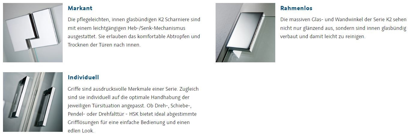 HSK Drehtür an Nebenteil mit Seitenwand „K2“ Glas Klar hell,