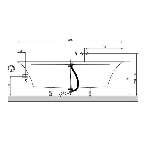 Villeroy & Boch SQUARO EDGE 12 Rechteck-Badewanne Quaryl® 190 × 90 cm mit Ablauf Trio und Wannenträger