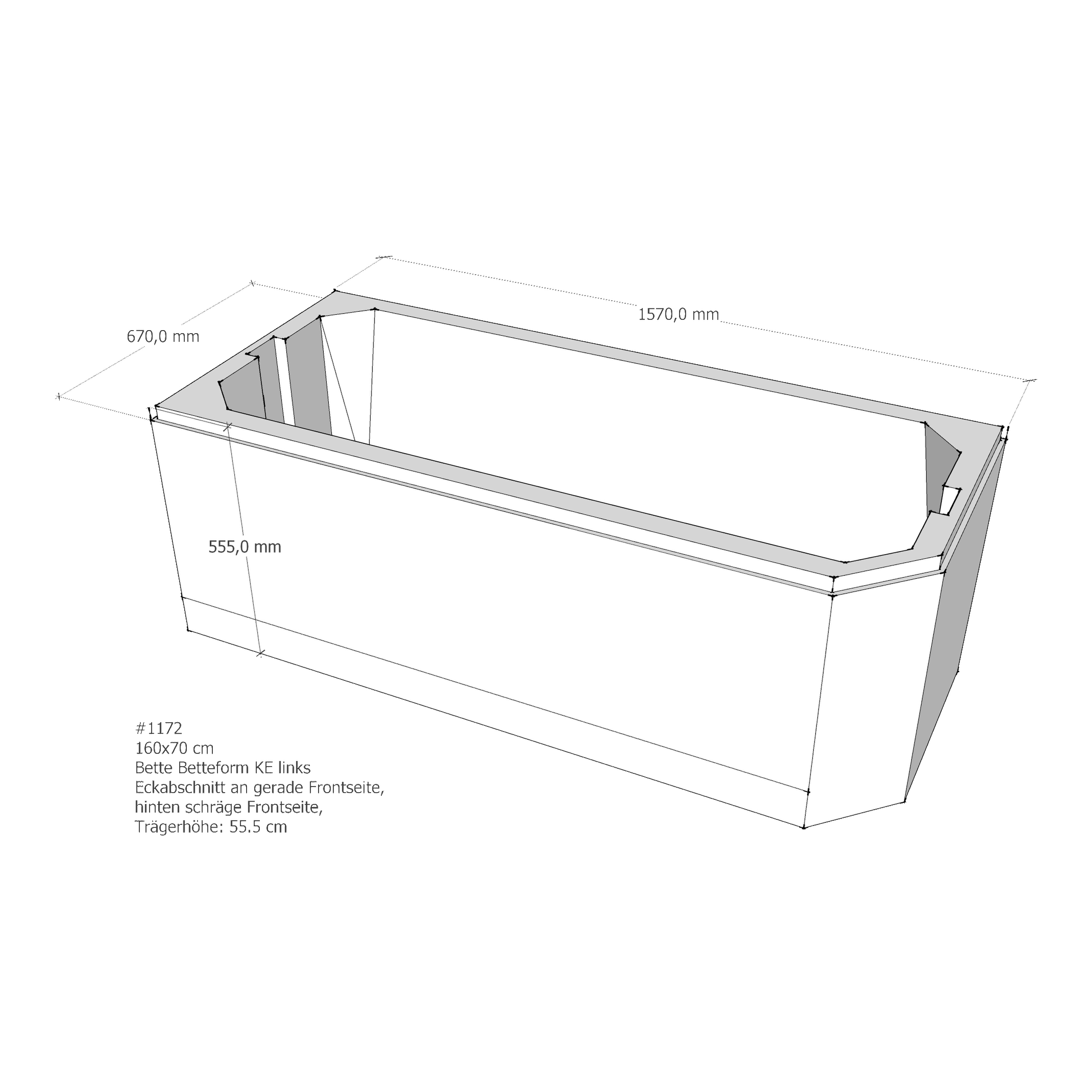 Badewannenträger für Bette BetteProfi-Form KE links 160 × 70 × 42 cm