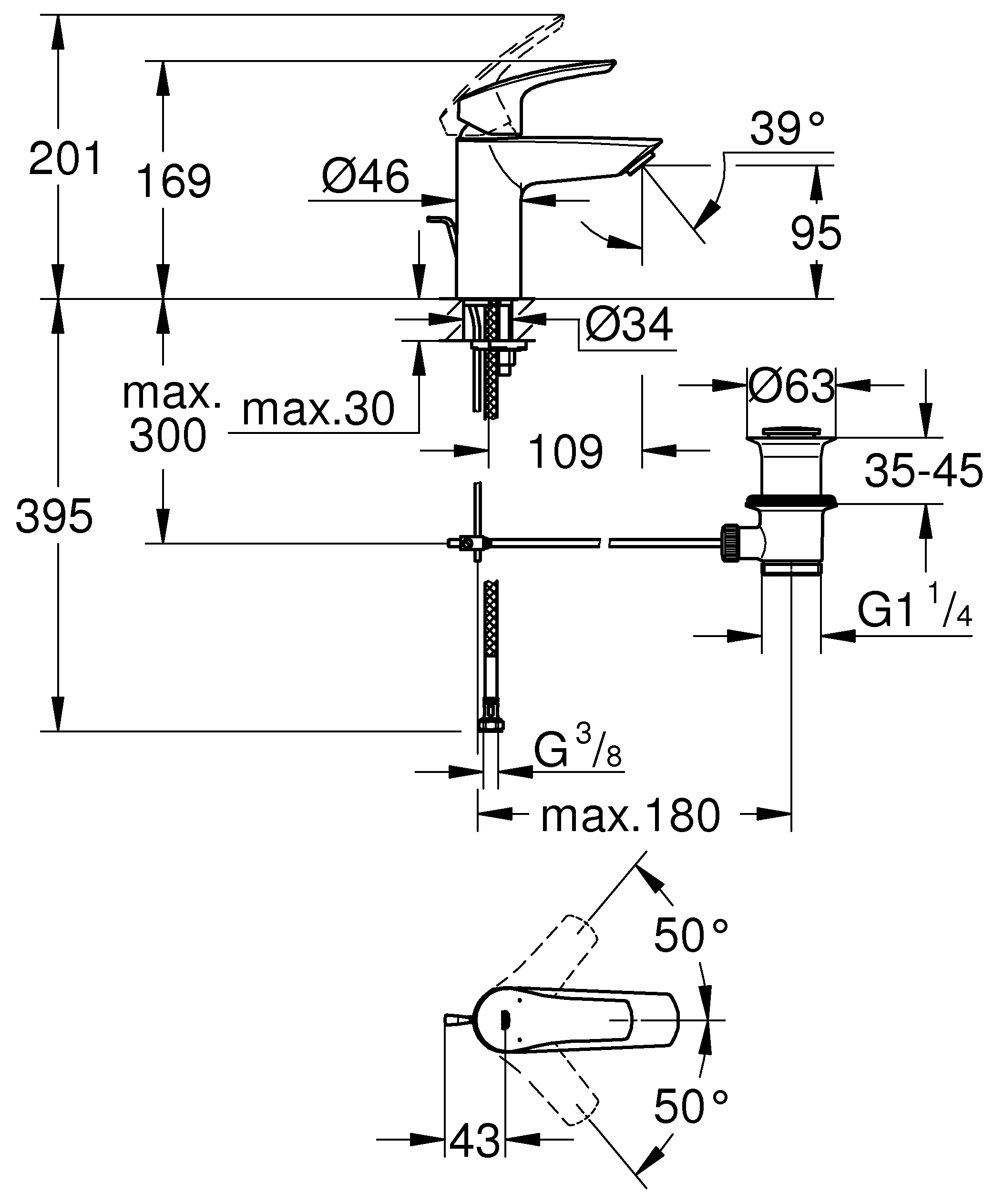 Waschtischarmatur „Eurosmart“ Ausladung 169 mm