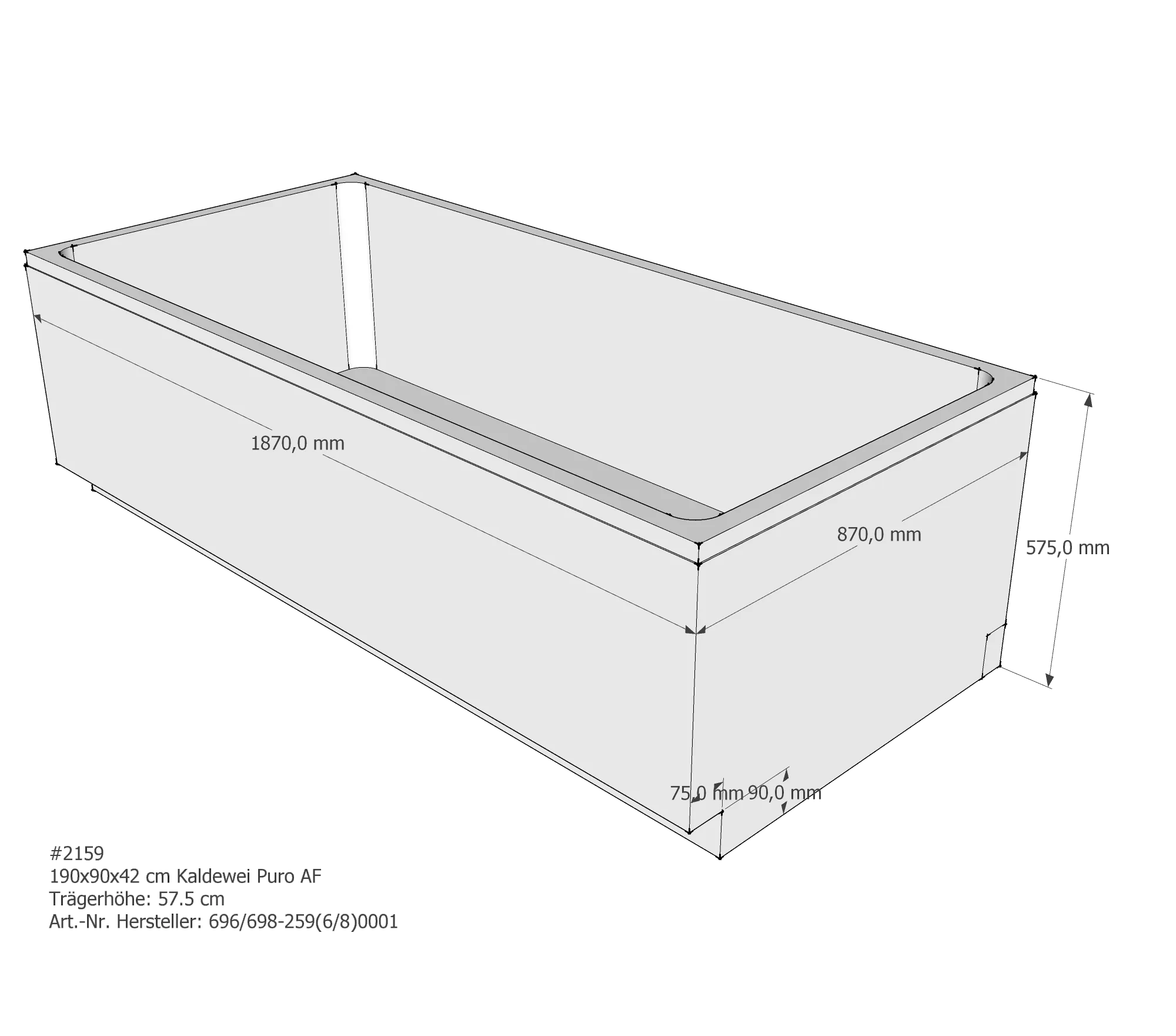 Badewannenträger für Kaldewei Puro 190 × 90 × 42 cm Breite: 90 cm / Länge: 190 cm Badewannenträger für Kaldewei Puro 190 × 90 × 42 cm Breite: 90 cm / Länge: 190 cm
