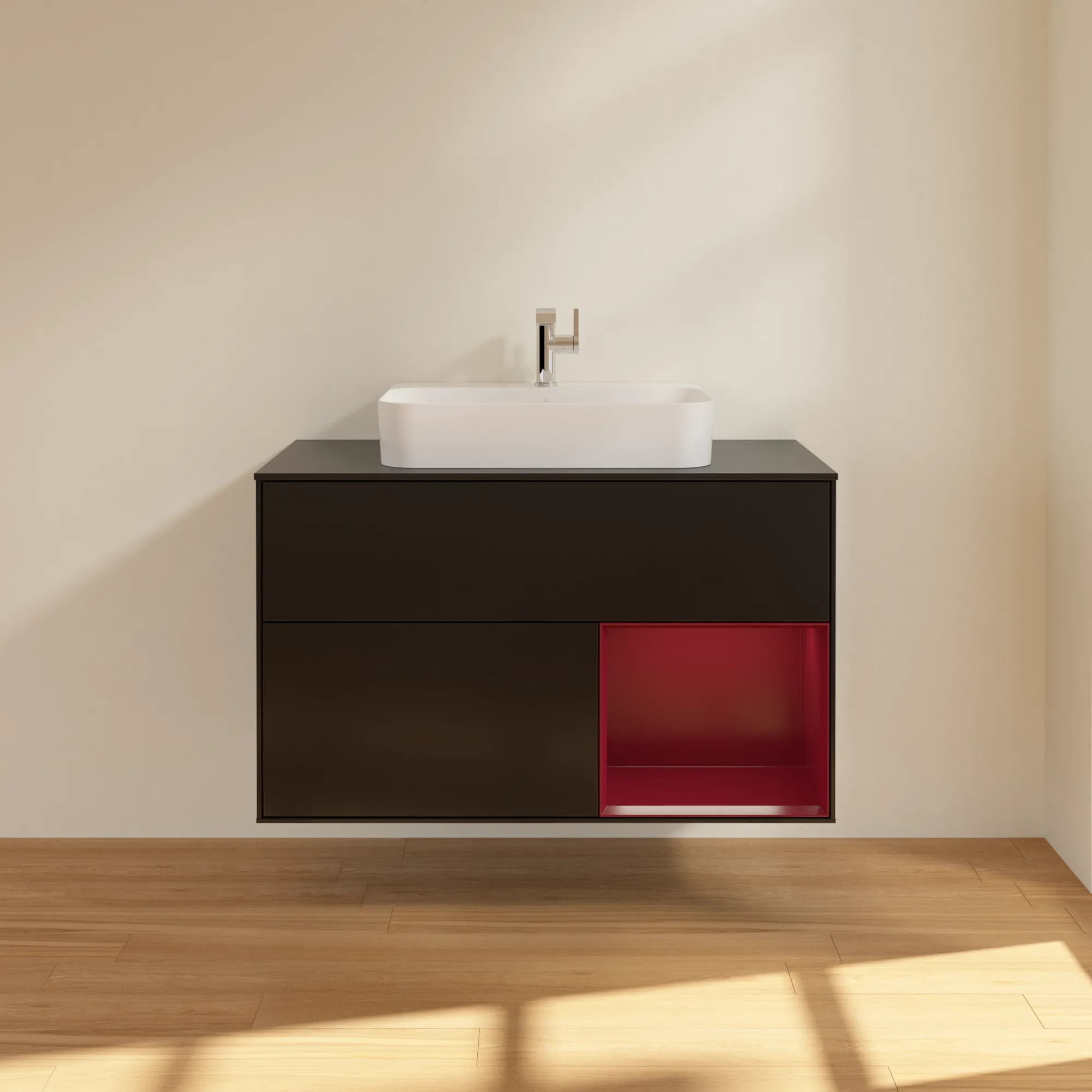 Villeroy & Boch Waschtischunterschrank „Finion“ für Schrankwaschtisch 1000 × 603 × 501 mm Black Matt Lacquer, für Becken mittig Villeroy & Boch Waschtischunterschrank „Finion“ für Schrankwaschtisch 1000 × 603 × 501 mm Black Matt Lacquer, für Becken mittig