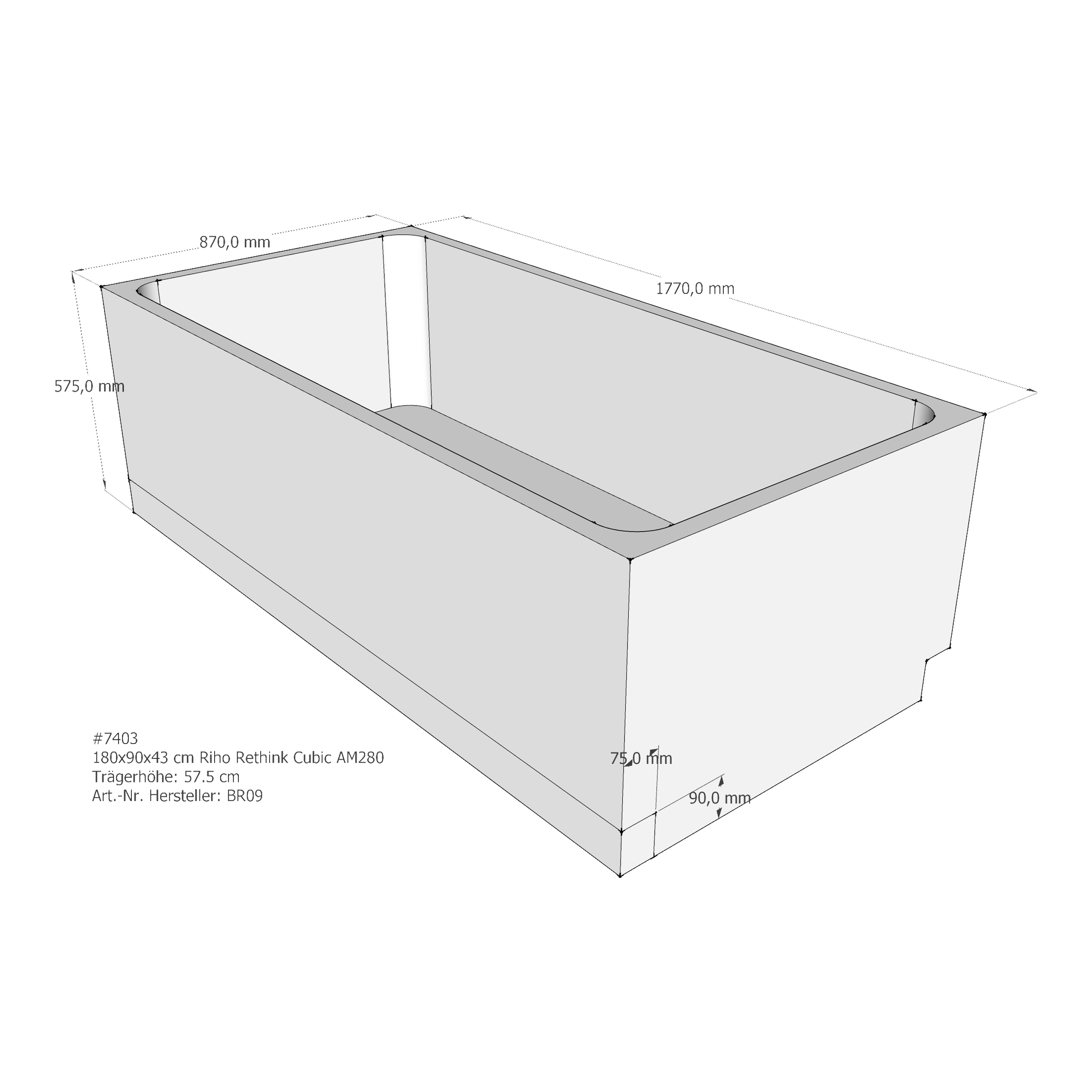 Wannenträger Riho Rethink Cubic 180x90x45 cm AM280