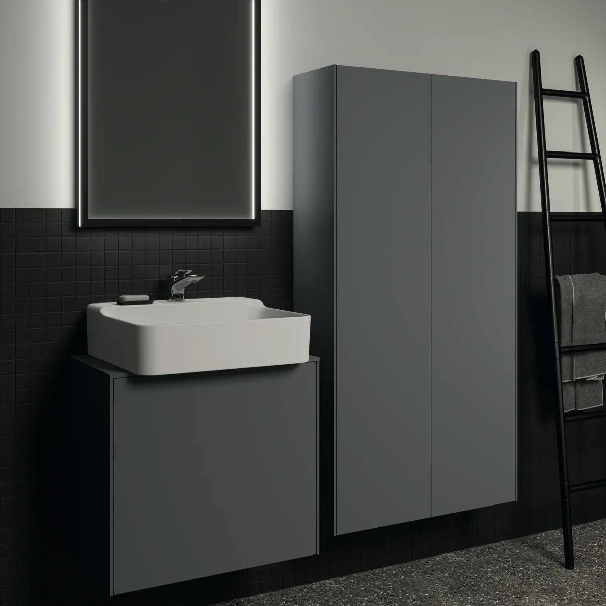 Ideal Standard Halbhochschrank Conca, 2 Flügeltüren, links/rechts, 720x250x1400mm, Anthrazit