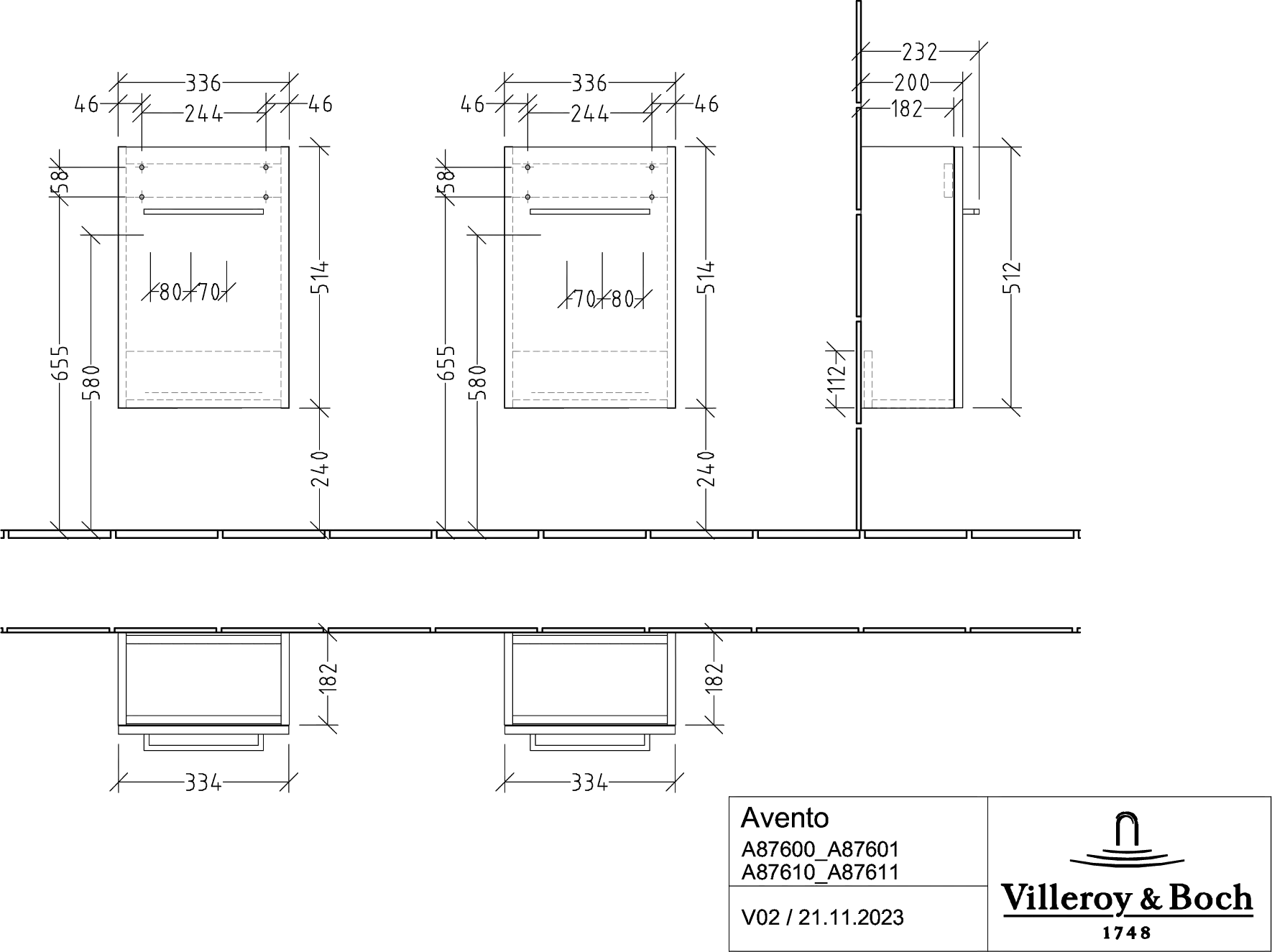 Villeroy & Boch Waschtischunterschrank mit Tür „Avento“ für Schrankwaschtisch 34 × 51,4 × 20,2 × 20,2 cm, Anschlag links, Soft Closing, 1 Tür