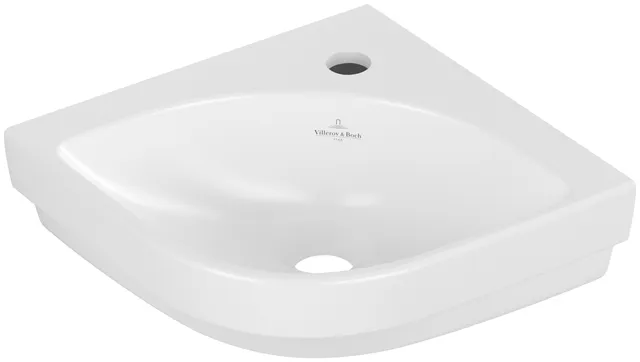 Villeroy & Boch Eck-Handwaschbecken „Subway 3.0“ 320 × 320 × 145 mm, mit Hahnlochbohrung, Hahnlochposition mittig in Stone White