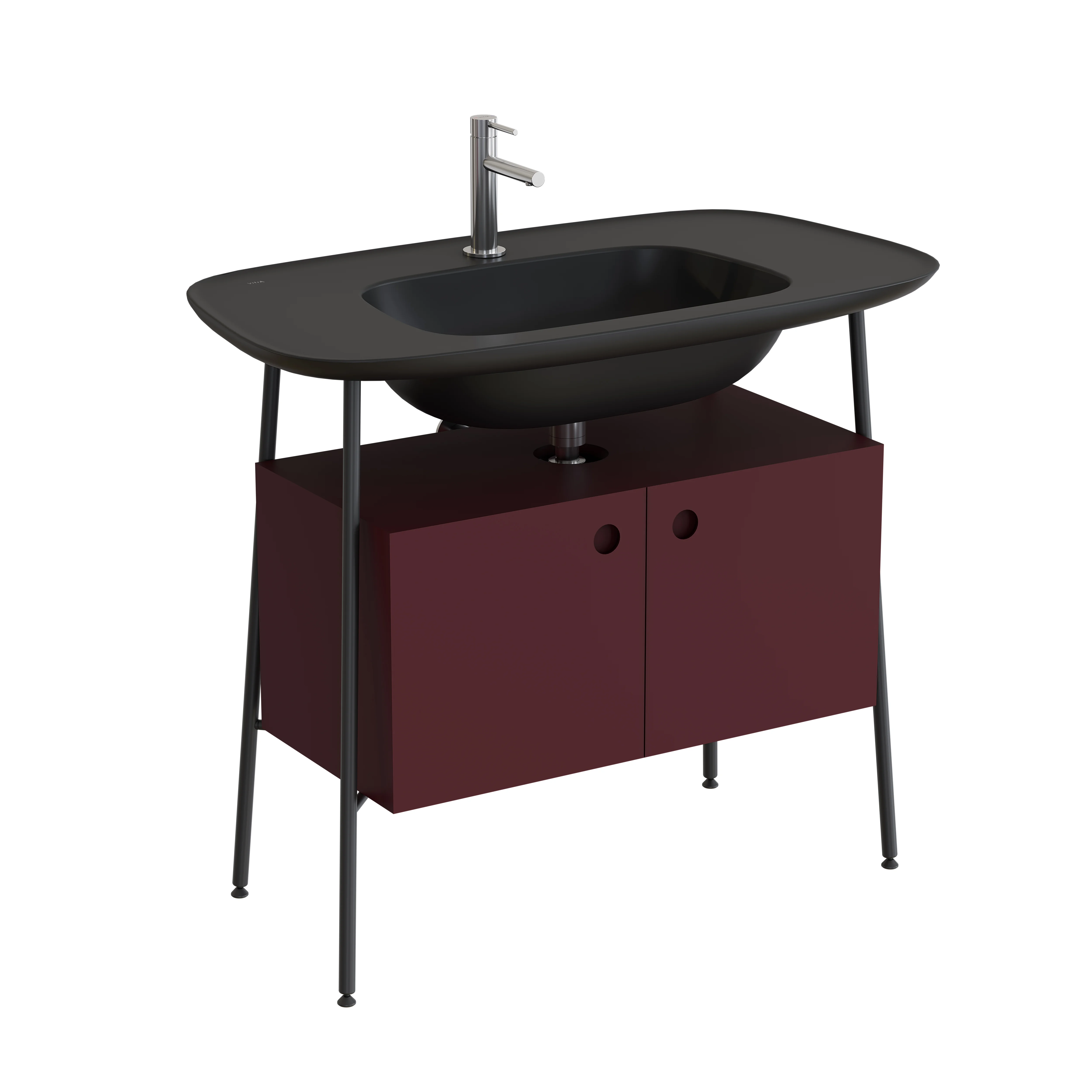 Plural Set 100 cm Waschtischunterbau mit 2 Türen und Möbelwaschtisch Burgunderrot Matt/Schwarz Matt Plural Set 100 cm Waschtischunterbau mit 2 Türen und Möbelwaschtisch Burgunderrot Matt/Schwarz Matt