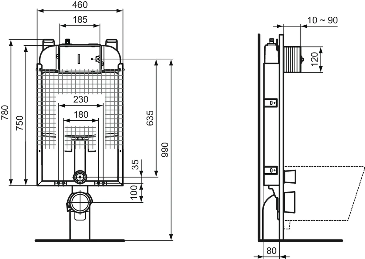Ideal Standard Vorwand-/Einbauelement für Toilette „ProSys“ 110,5 × 46 × 8,5 cm Ideal Standard Vorwand-/Einbauelement für Toilette „ProSys“ 110,5 × 46 × 8,5 cm