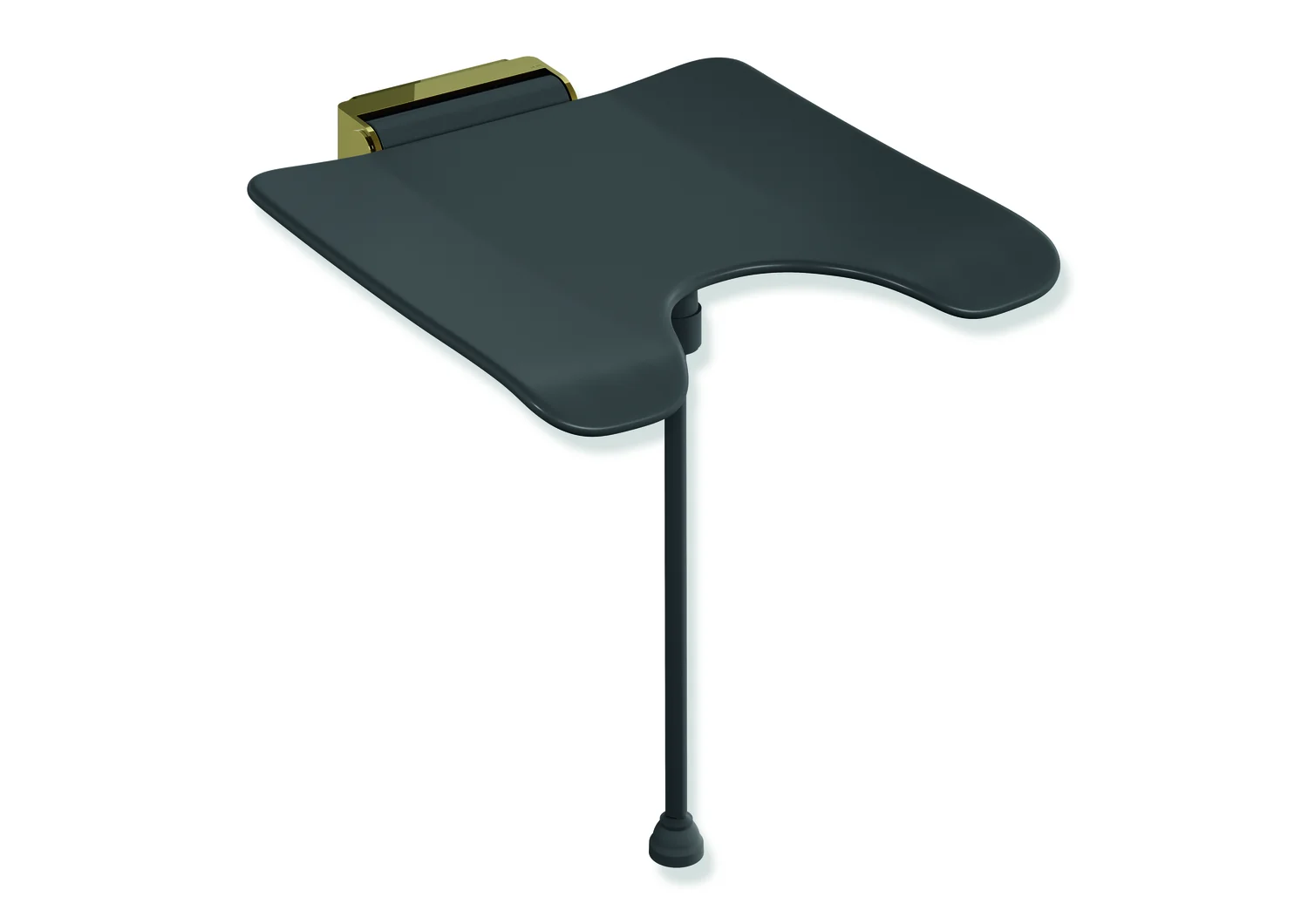 HEWI Klappsitz System 900, Wandkonsole aus Edelstahl PVD, Sitzfläche 450x450 mm, Bodenstütze 450-500 mm Höhe, Farbe Gold glänzend