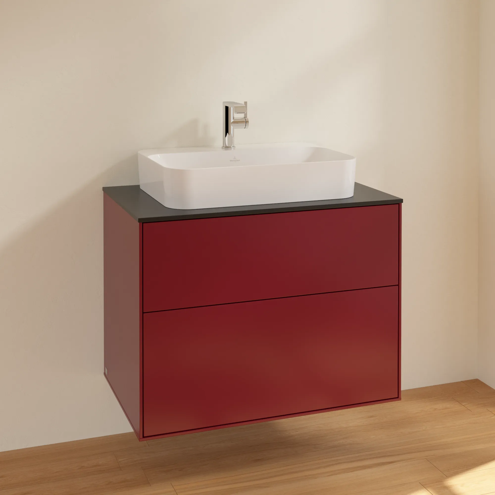 Villeroy & Boch Finion Waschbeckenunterschrank F34 800x603x501mm HB/PEONY MATT LACQUER/GLAS BLACK MATT Villeroy & Boch Finion Waschbeckenunterschrank F34 800x603x501mm HB/PEONY MATT LACQUER/GLAS BLACK MATT