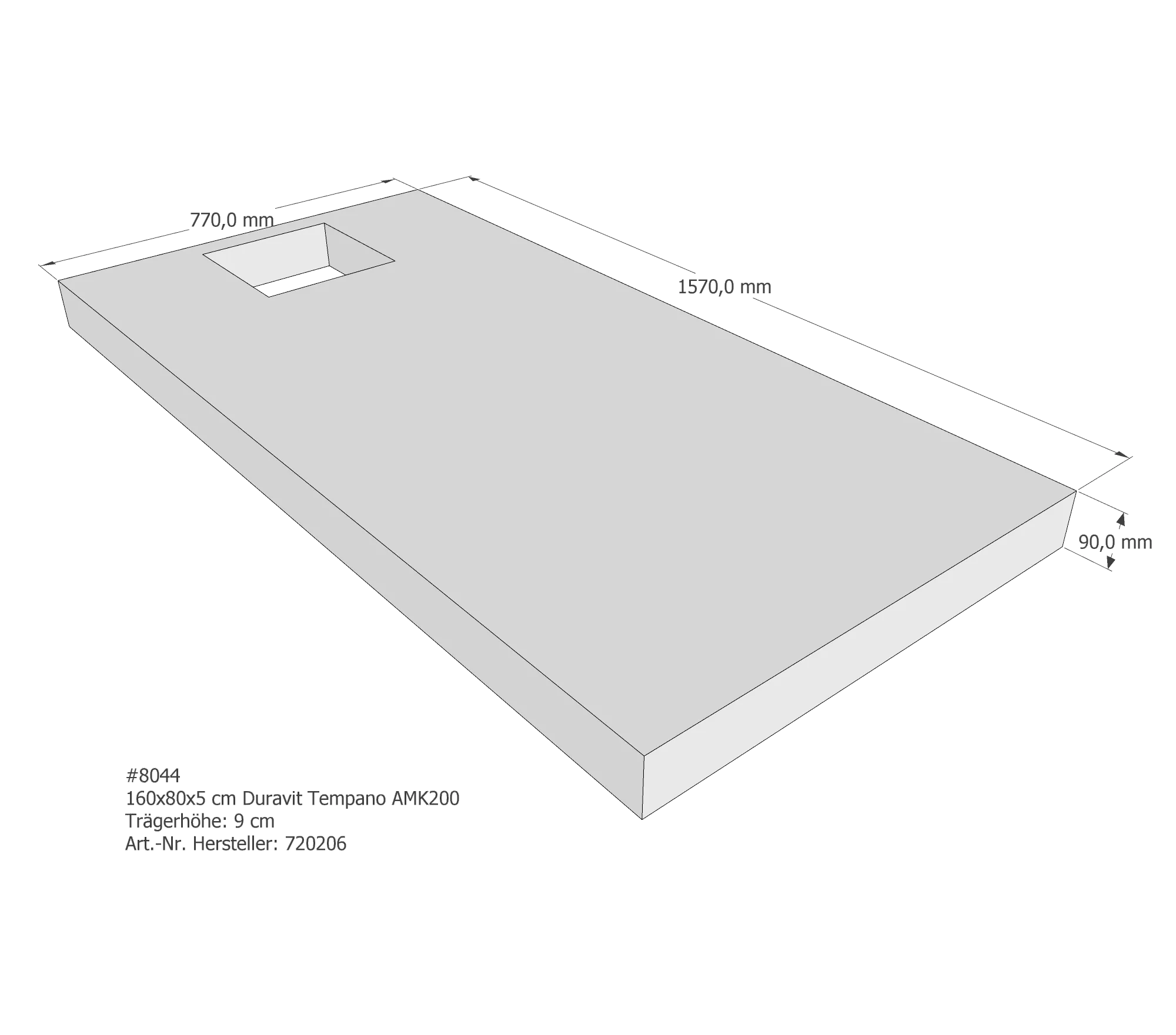 Duschwannenträger für Duravit Tempano 160 × 80 × 5 cm Breite: 80 cm / Länge: 160 cm