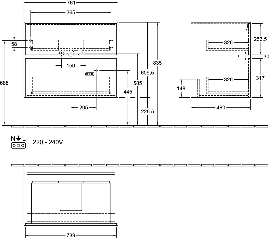 Villeroy & Boch Waschtischunterschrank „Collaro“ 761 × 610 × 480 mm Glossy White, ohne Beleuchtung, für Becken mittig Villeroy & Boch Waschtischunterschrank „Collaro“ 761 × 610 × 480 mm Glossy White, ohne Beleuchtung, für Becken mittig