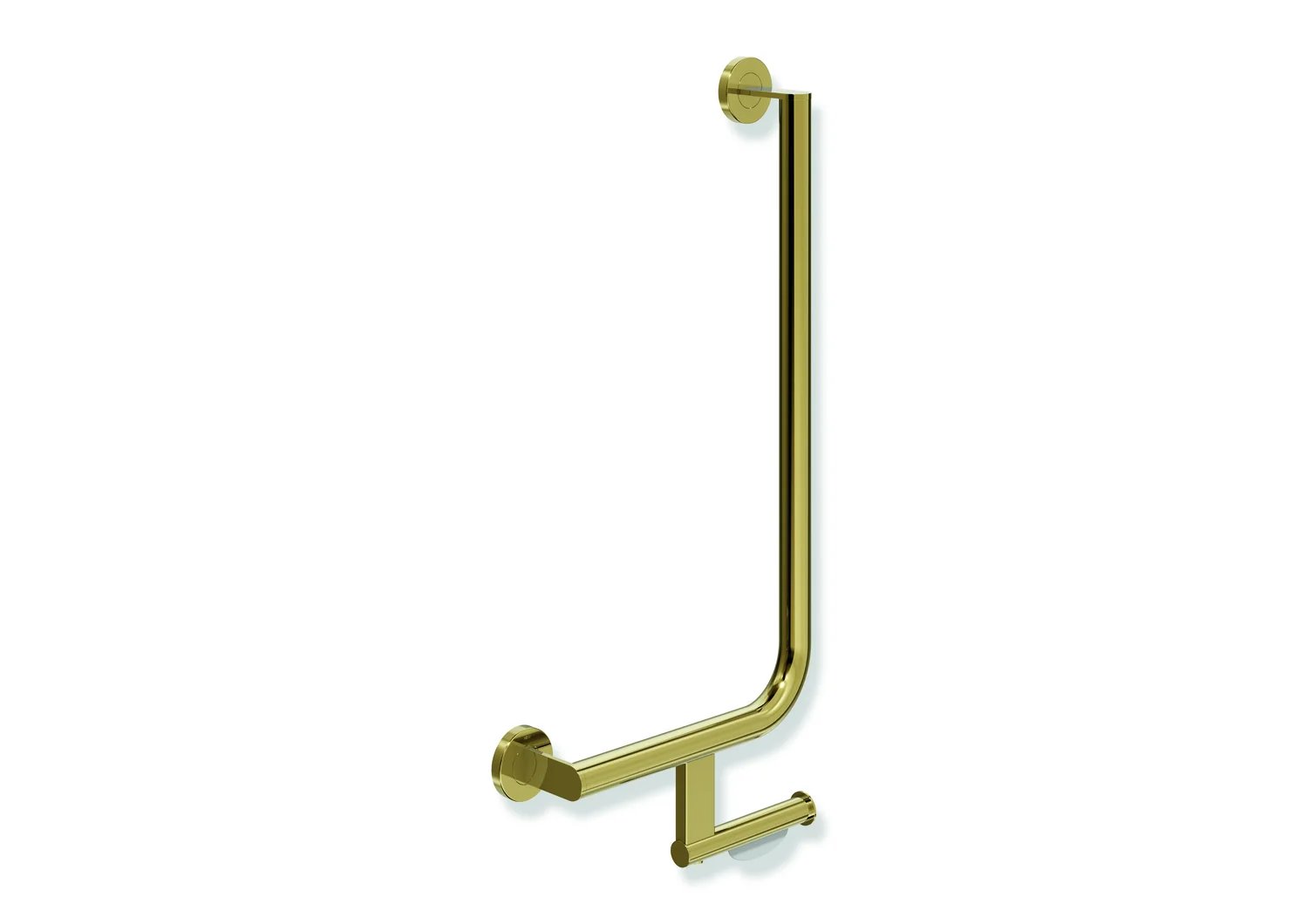 HEWI Winkelgriff System 900 mit WC-Papierrollenhalter, Edelstahl PVD gold glänzend, waagerecht 300 mm, senkrecht 600 mm, links HEWI Winkelgriff System 900 mit WC-Papierrollenhalter, Edelstahl PVD gold glänzend, waagerecht 300 mm, senkrecht 600 mm, links