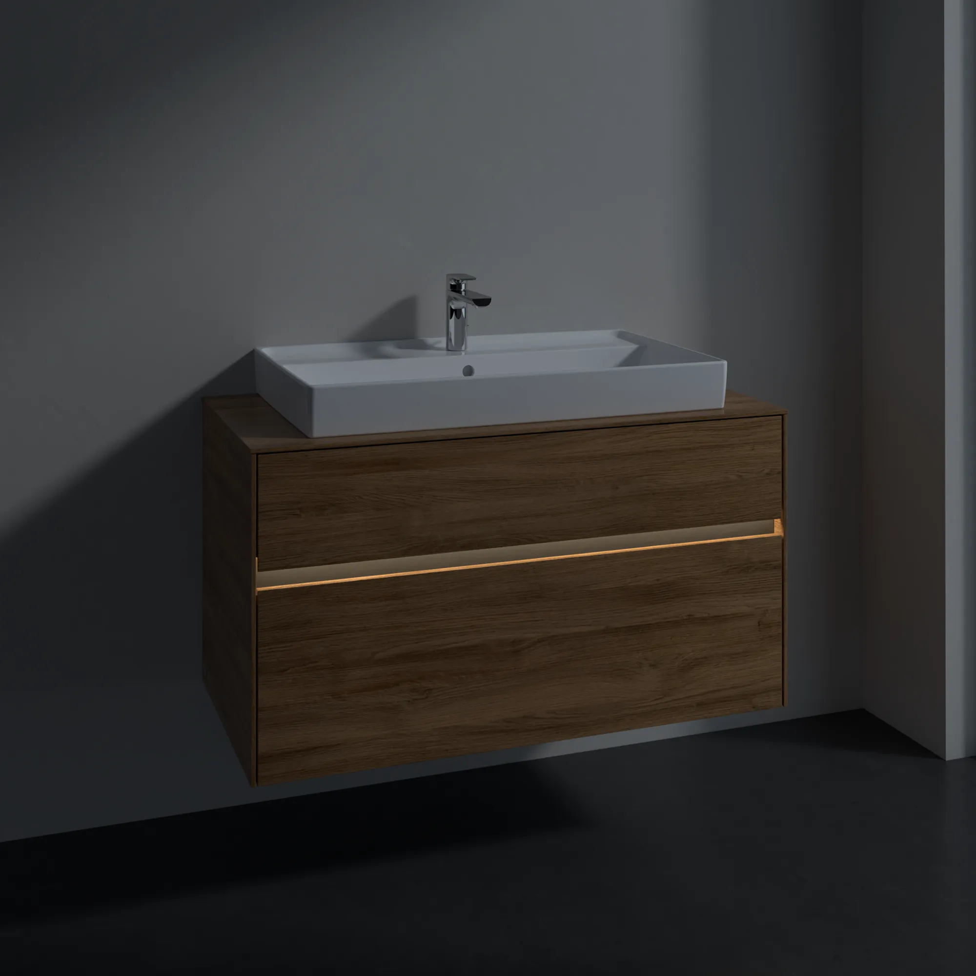Villeroy & Boch Collaro Waschbeckenunterschrank, eckig, Kansas Oak, 1000x548x500 mm, mit Beleuchtung und SoftClosing Villeroy & Boch Collaro Waschbeckenunterschrank, eckig, Kansas Oak, 1000x548x500 mm, mit Beleuchtung und SoftClosing