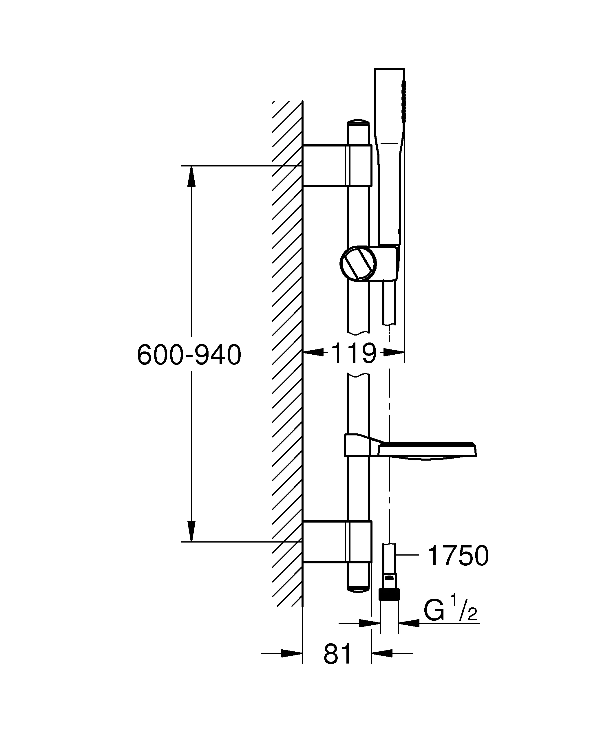 Brausestangenset Euphoria Cosmopolitan Stick 27368, 1 Strahlart, 9,5 l/min Durschflusskonstanthalter, Brausestange 900 mm, Ablage, chrom